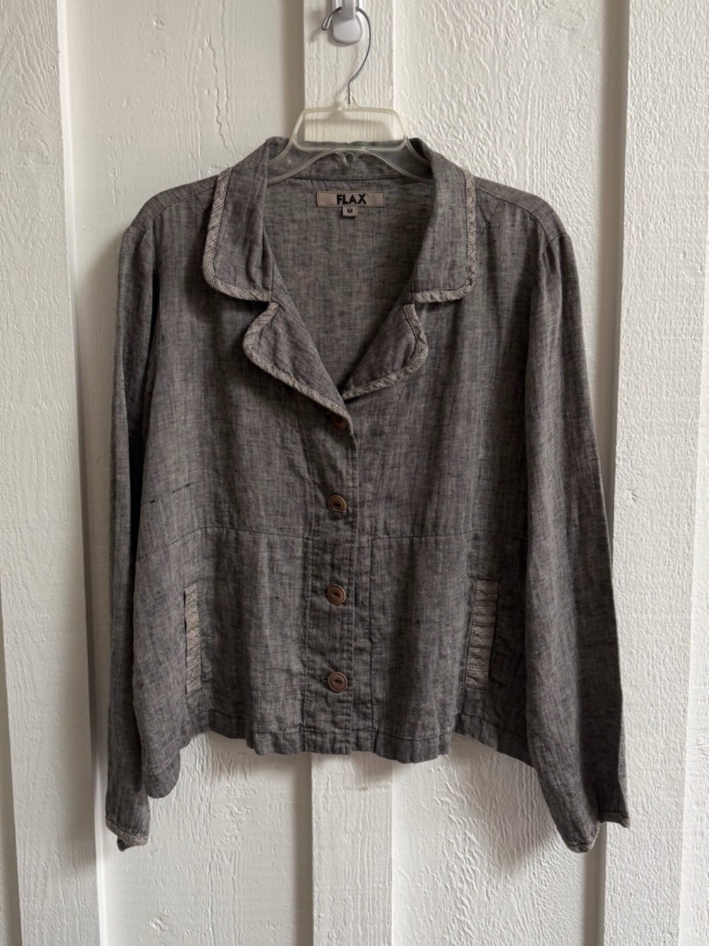 FLAX Women's Tan/Gray Linen Button-Front Jacket - medium